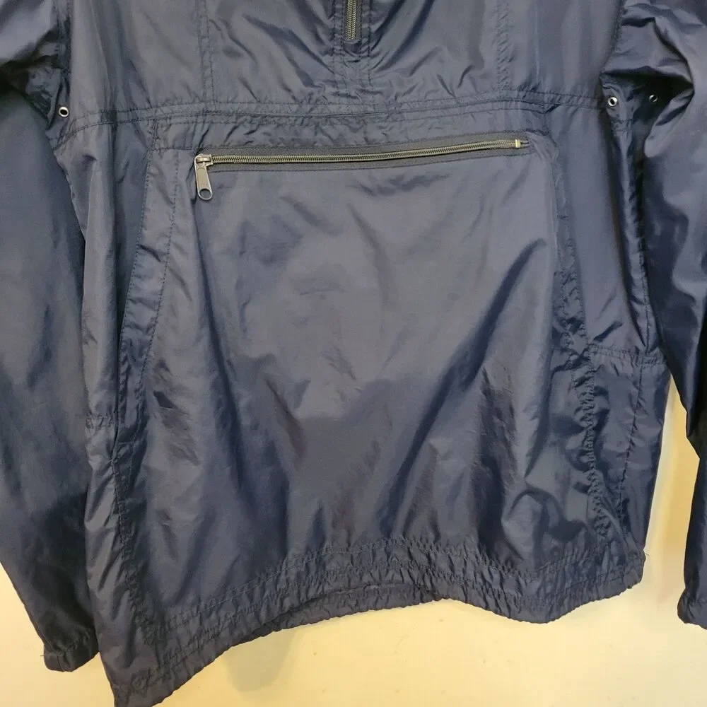 Lands End Mens Large Blue Hooded Pullover‎ Windbreaker Jacket Half Zip
